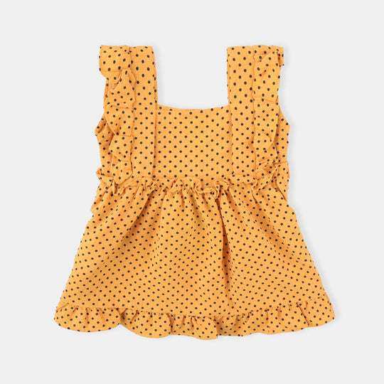 Infant Girls Poly Cotton Casual Frock Black Dot-Mustard