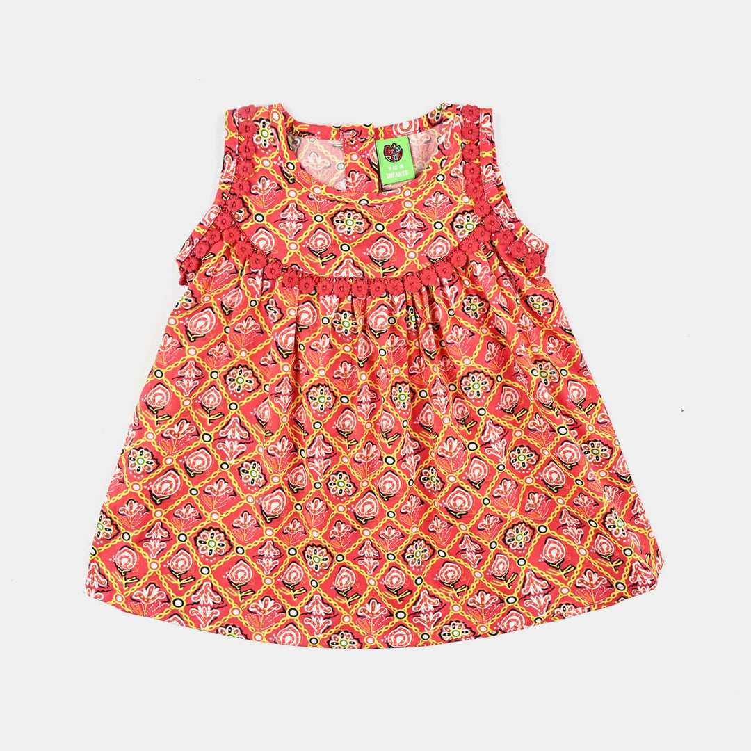 Infant Girls Cotton Poplin Printed 2 Pcs Surkh Phool-Multi