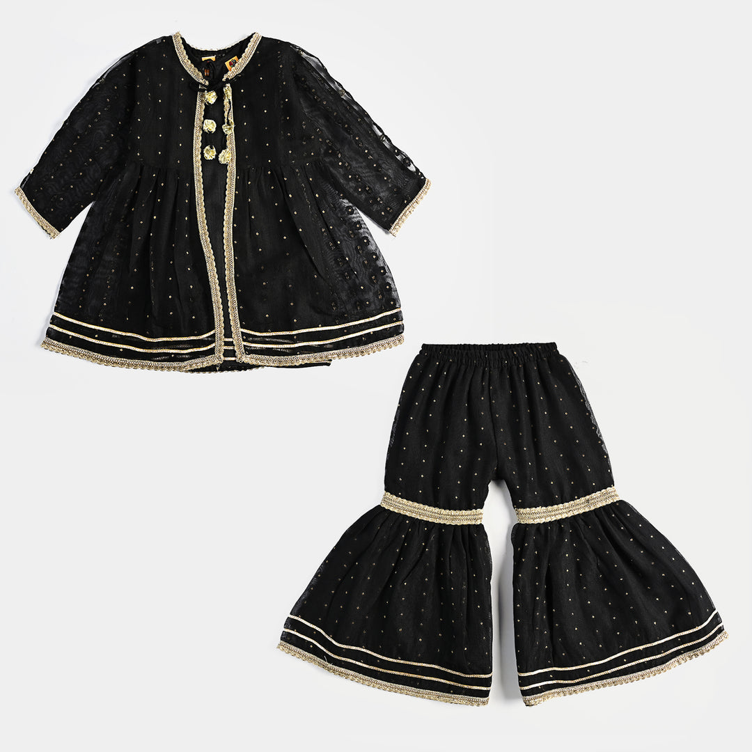 Girls Jacquard 3 Pcs Suit Manzil-BLACK