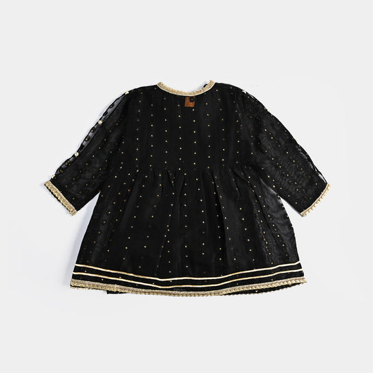 Girls Jacquard 3 Pcs Suit Manzil-BLACK