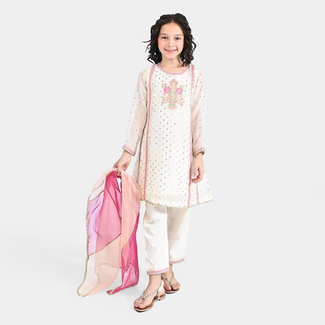 Girls Jacquard 3 pcs Zeenat - White