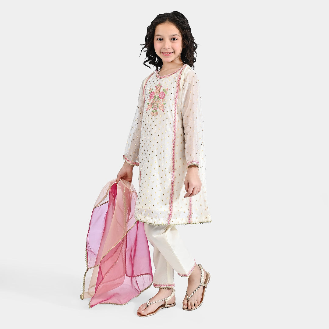 Girls Jacquard 3 pcs Zeenat - White