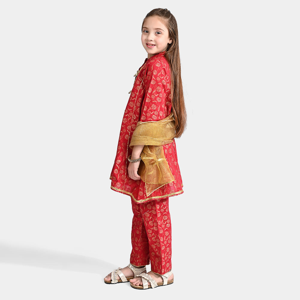 Girls Jacquard 3 Pcs Suit Gulistaan-Red