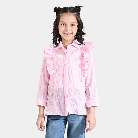 Girls Poly Cotton Casual Top Crinkle-Pink