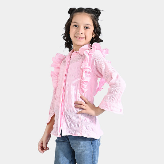 Girls Poly Cotton Casual Top Crinkle-Pink