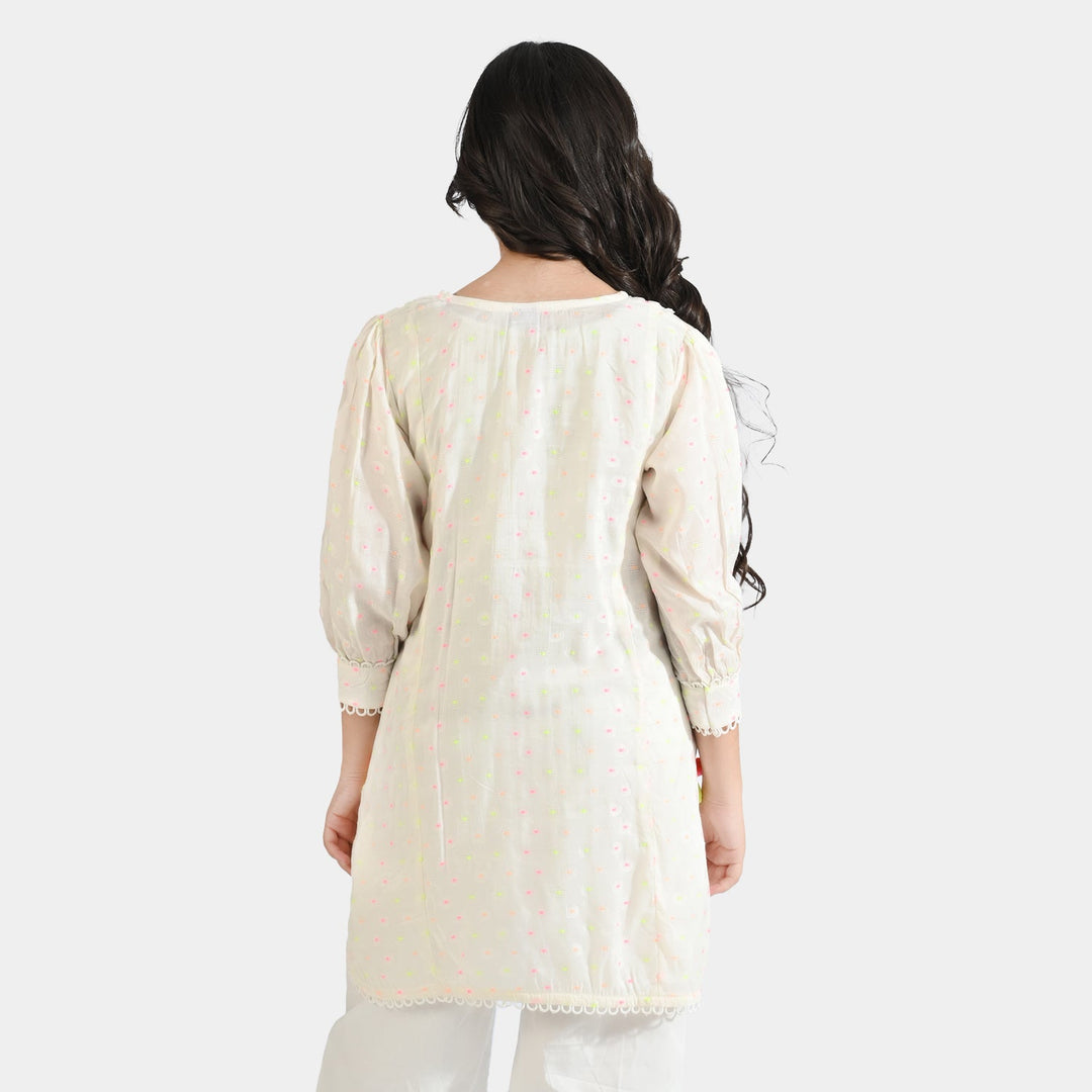 Girls Jacquard Kurti Color Blast-White