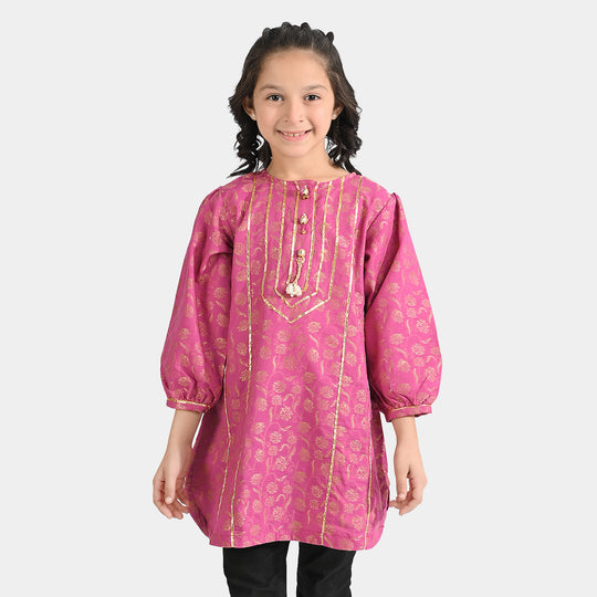 Girls Jacquard Kurti Leher-Magenta