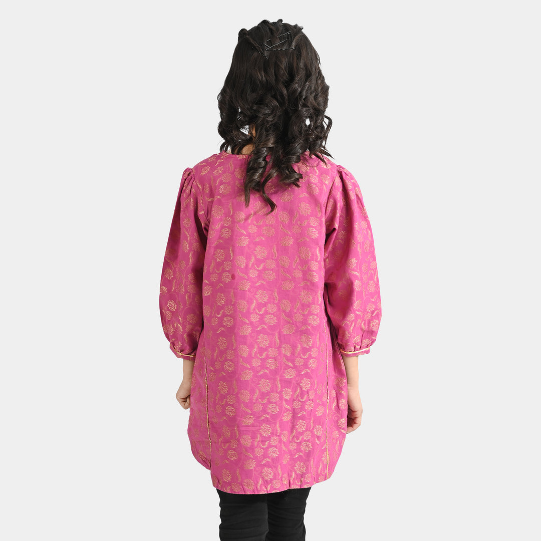 Girls Jacquard Kurti Leher-Magenta