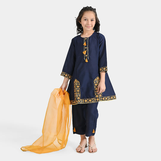 Girls Poly Cambric 3Pcs Pehchaan-Navy Blue