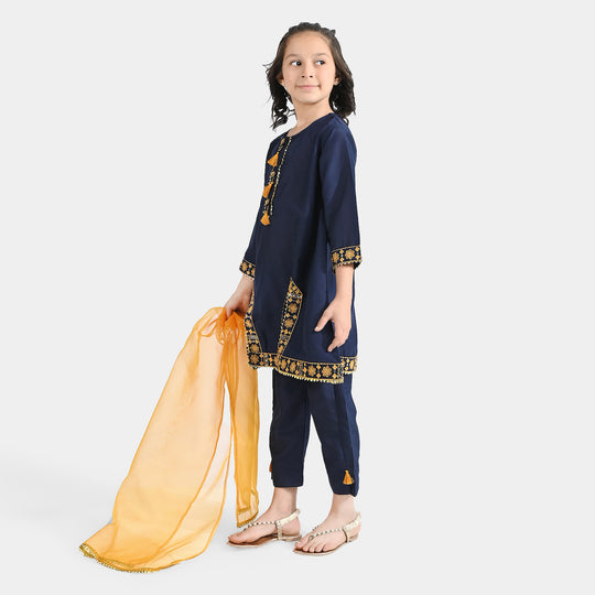 Girls Poly Cambric 3Pcs Pehchaan-Navy Blue