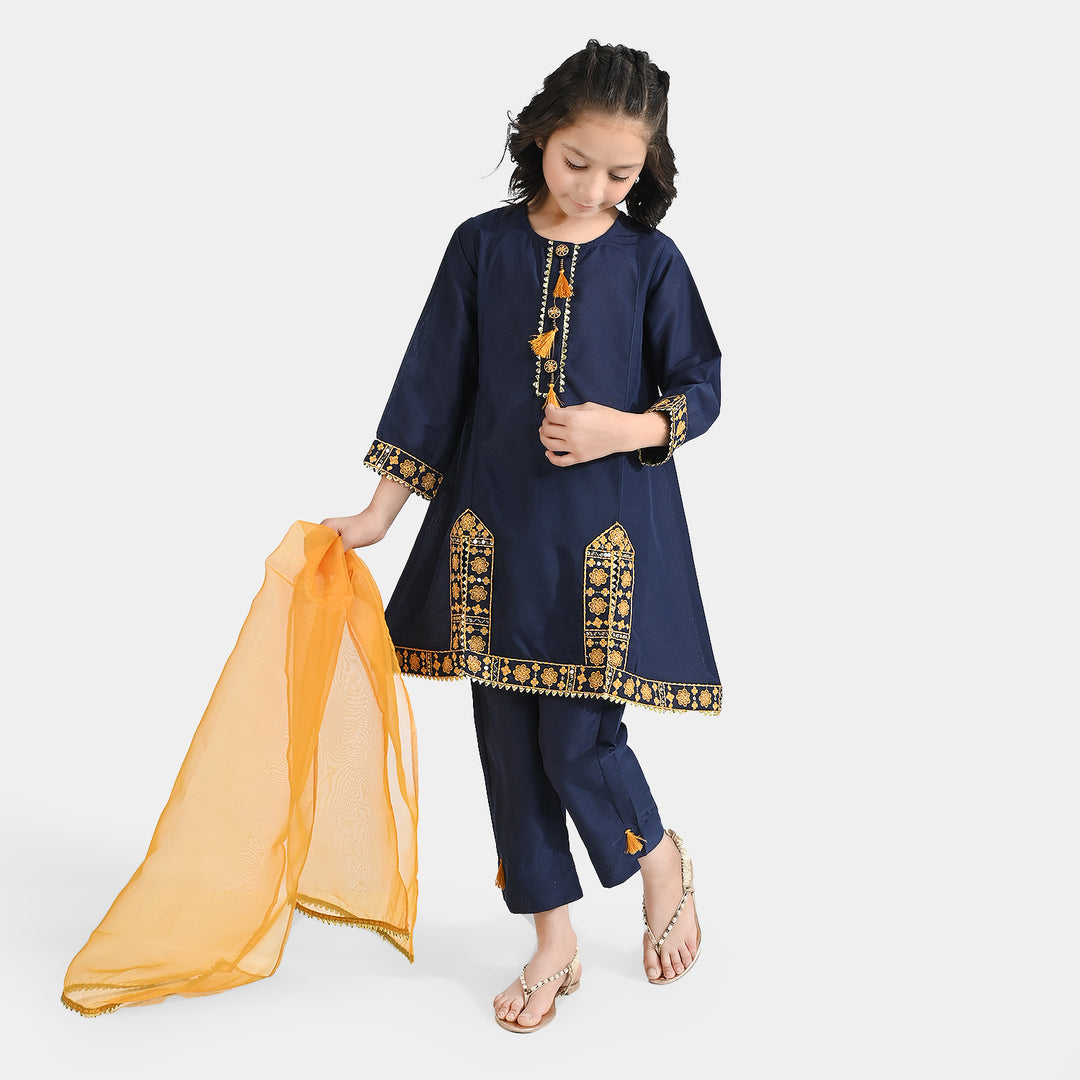 Girls Poly Cambric 3Pcs Pehchaan-Navy Blue