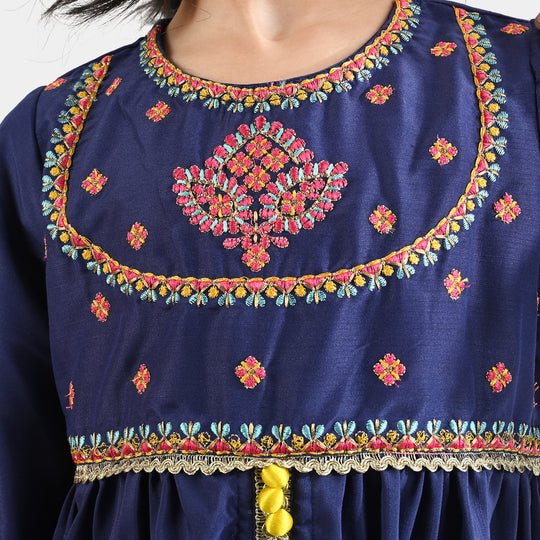 Girls Raw Silk 3 Pcs Seher-Navy Blue