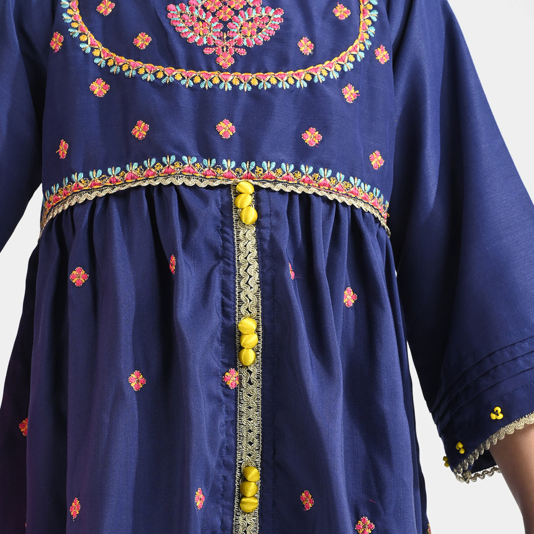 Girls Raw Silk 3 Pcs Seher-Navy Blue