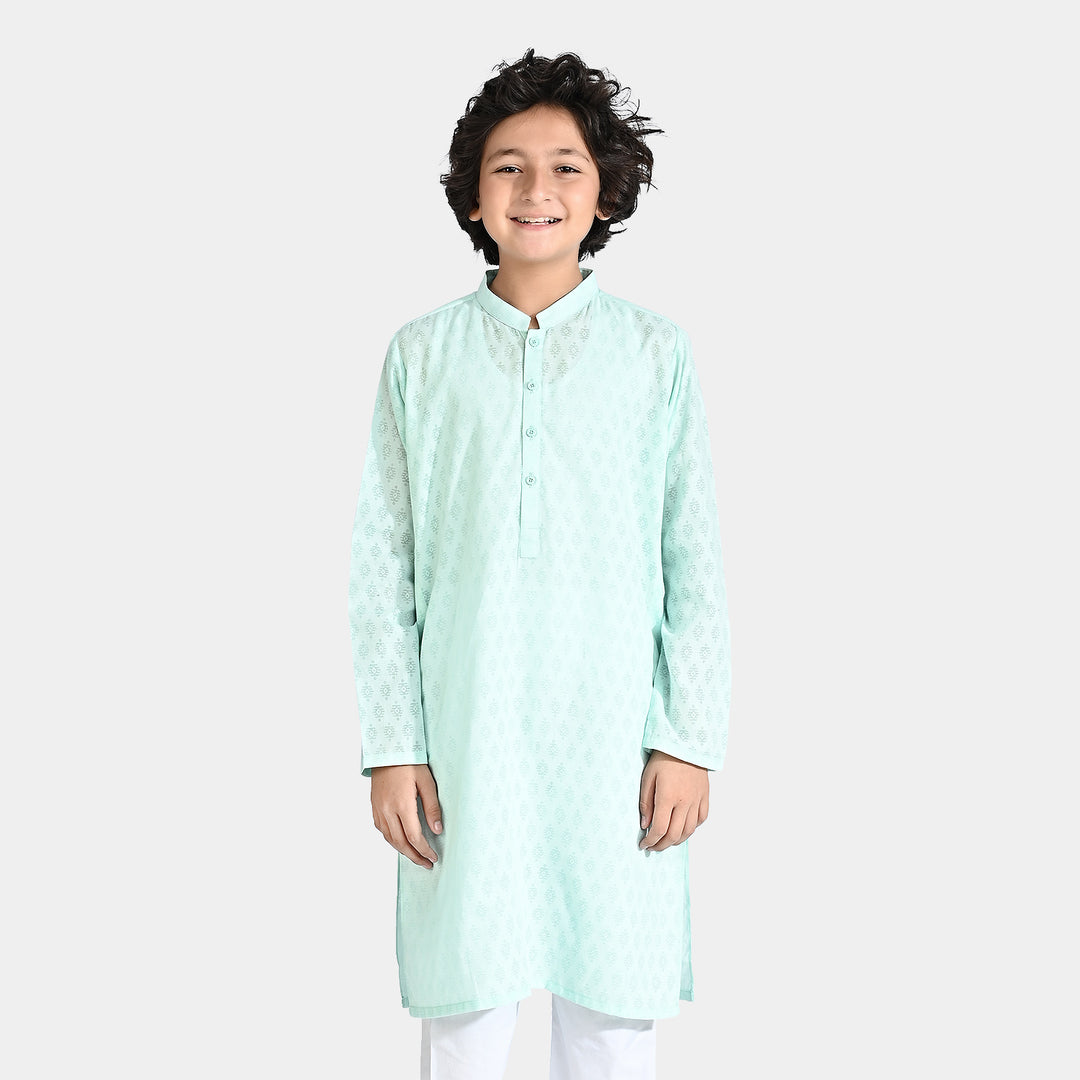 Boys Poly Viscose Basic Kurta (Burn Out)-C.Green