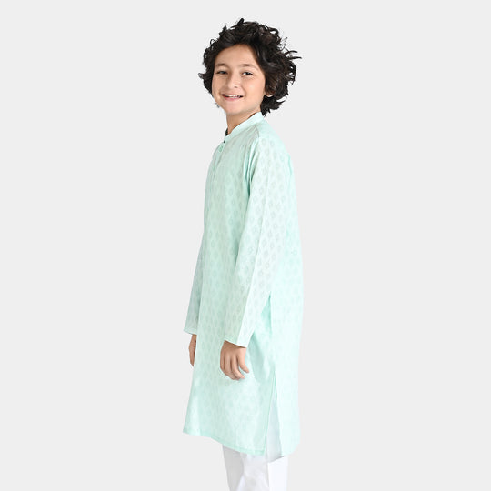 Boys Poly Viscose Basic Kurta (Burn Out)-C.Green