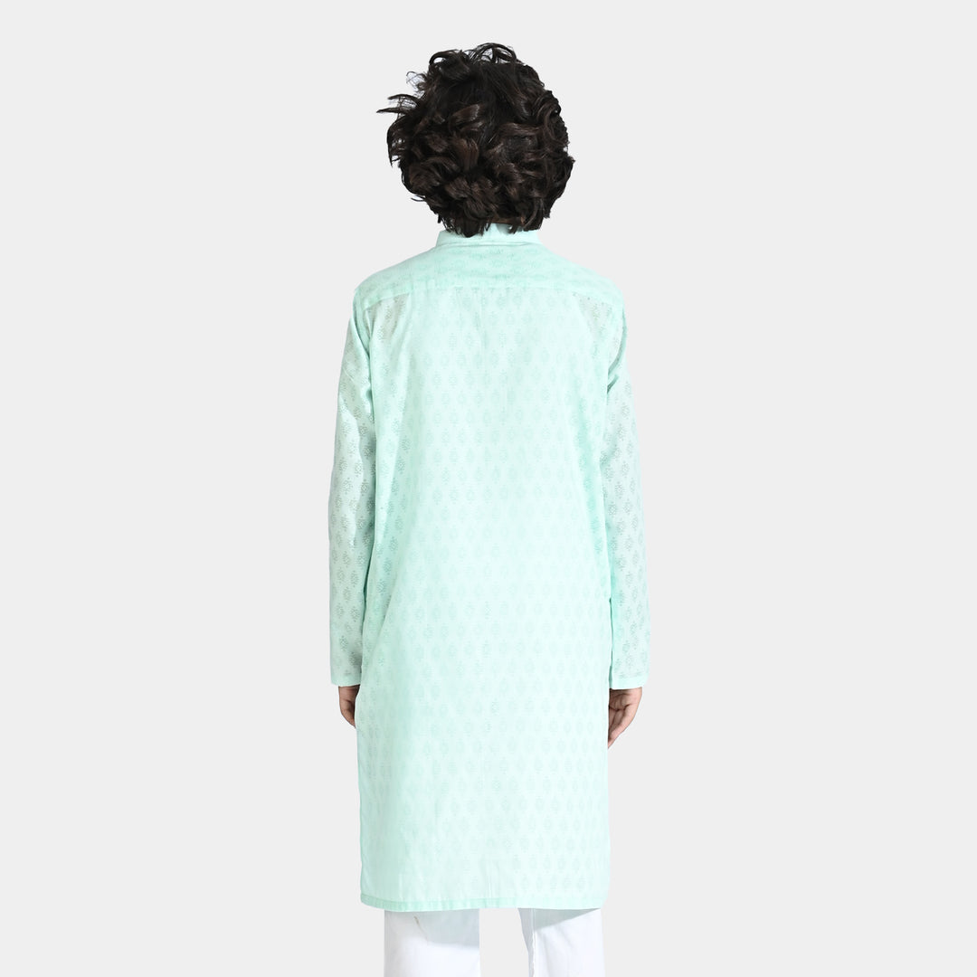 Boys Poly Viscose Basic Kurta (Burn Out)-C.Green