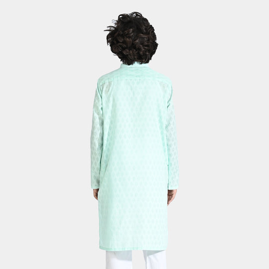 Boys Poly Viscose Basic Kurta (Burn Out)-C.Green