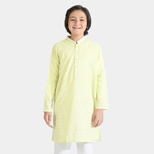 Boys Poly Viscose Basic Kurta (Burn Out)-L/Green