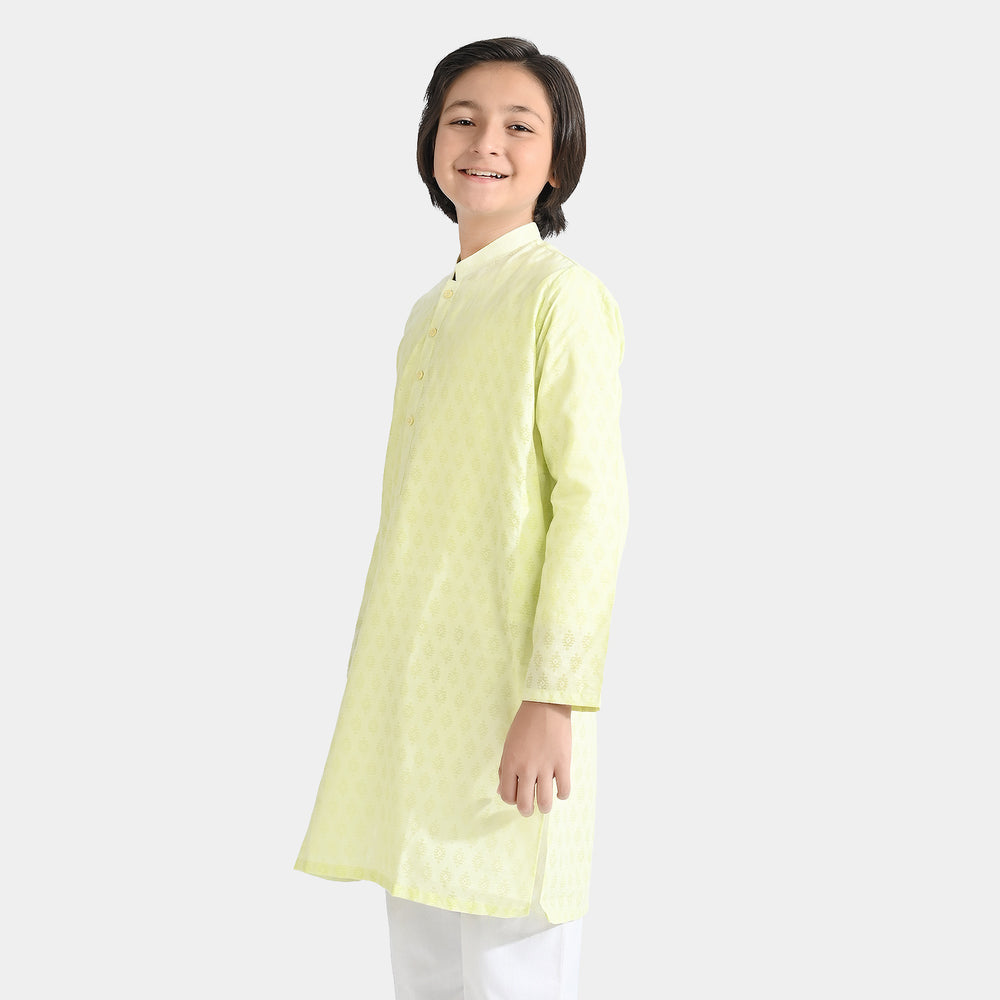 Boys Poly Viscose Basic Kurta (Burn Out)-L/Green