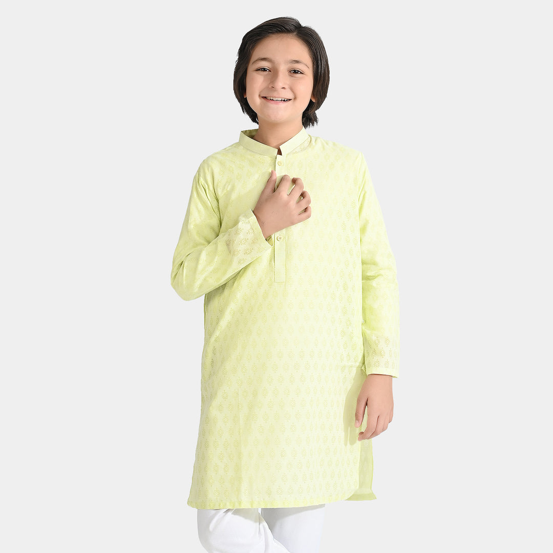 Boys Poly Viscose Basic Kurta (Burn Out)-L/Green