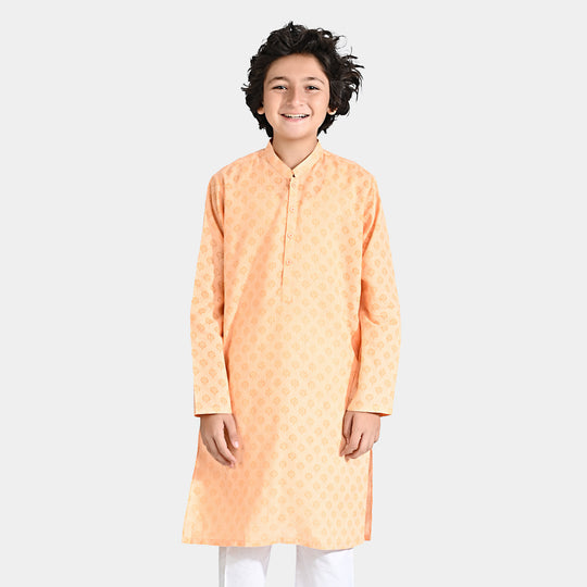 Boys Poly Viscose Basic Kurta (Burn Out)-ORANGE