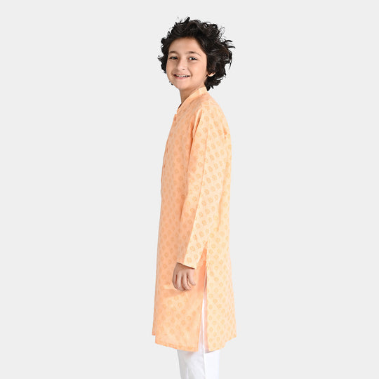 Boys Poly Viscose Basic Kurta (Burn Out)-ORANGE