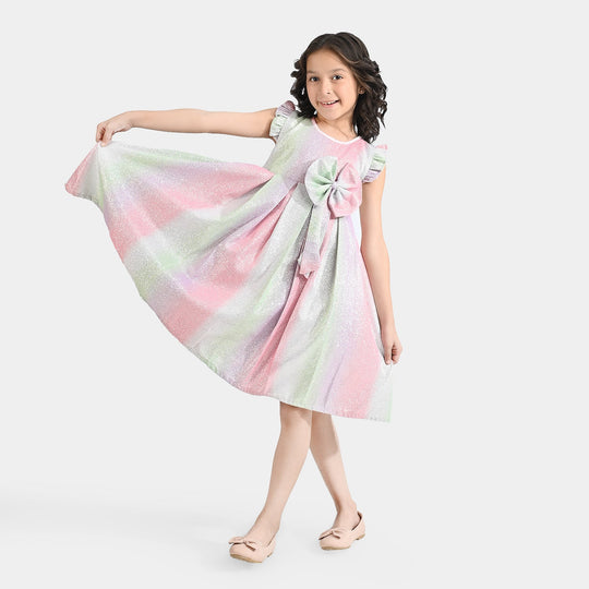 Girls Moonlight Fancy Frock Rainbow Pleated - Multi