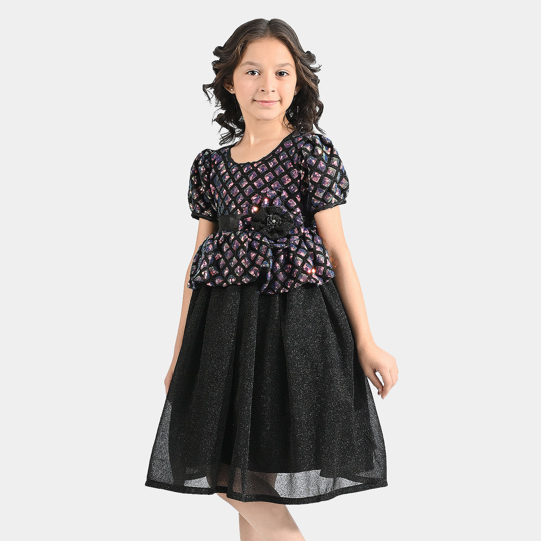 Girls Net Fancy Frock Pretty Girl-M-Multi