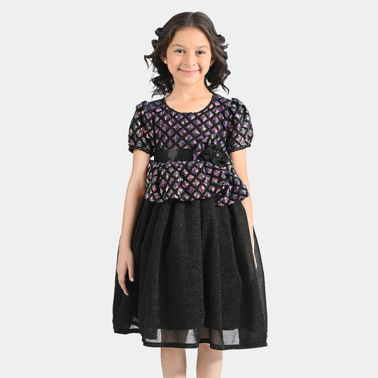 Girls Net Fancy Frock Pretty Girl-M-Multi