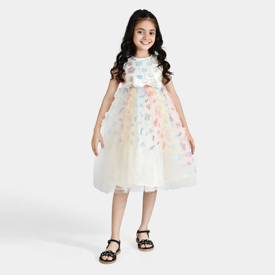 Girls Net Fancy Frock 3D Flower