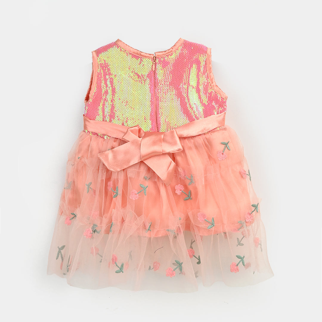 Infant Girls Sequence Fancy Frock My Girl-Peach