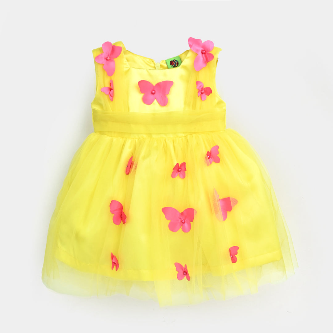 Infant Girls Net Fancy Frock 3D Butterfly-Yellow