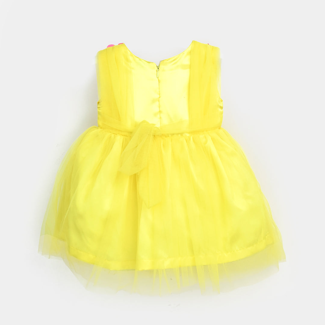 Infant Girls Net Fancy Frock 3D Butterfly-Yellow