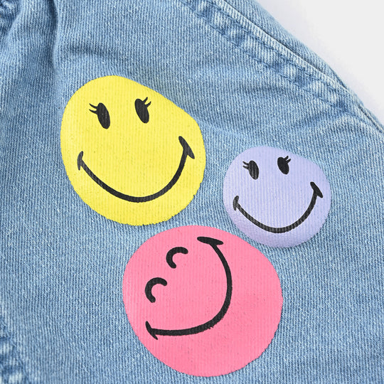 Infant Girls Denim Short Smiley World-Ice Blue