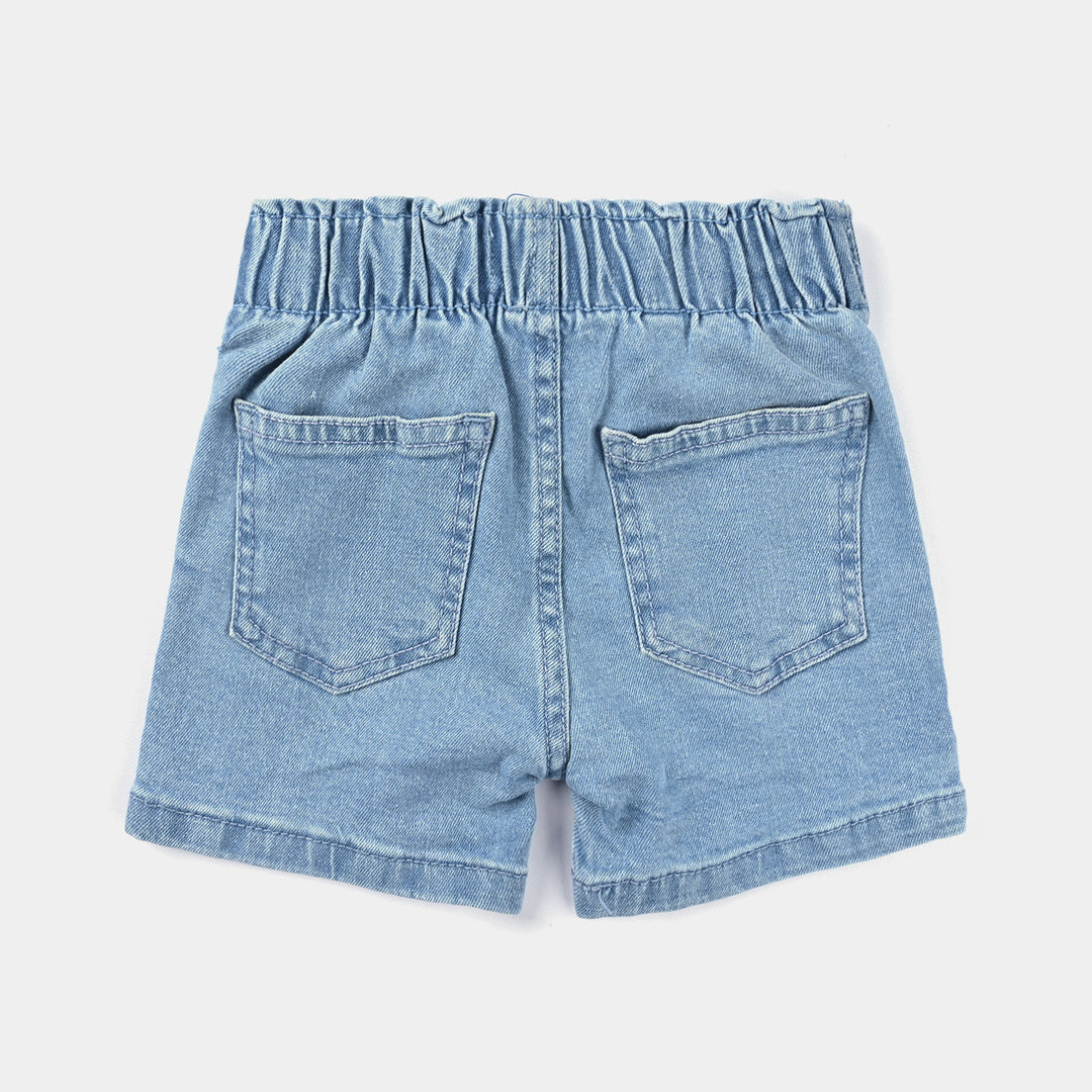 Infant Girls Denim Short Smiley World-Ice Blue