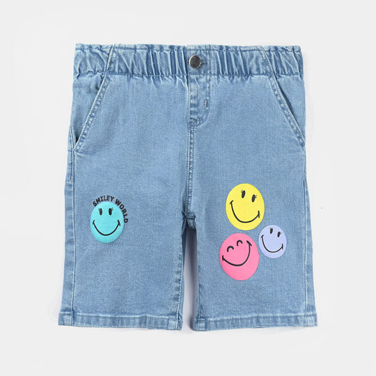 Girls Denim Short Smiley World-Ice Blue