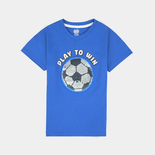 Boys Cotton Jersey T-Shirt H/S Foot Ball-C.Blue