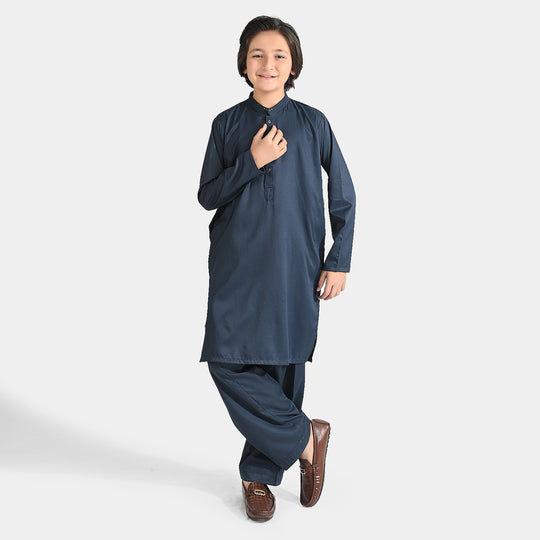 Boys Poly Viscose Shalwar Suit (Cut N Sew)-NAVY