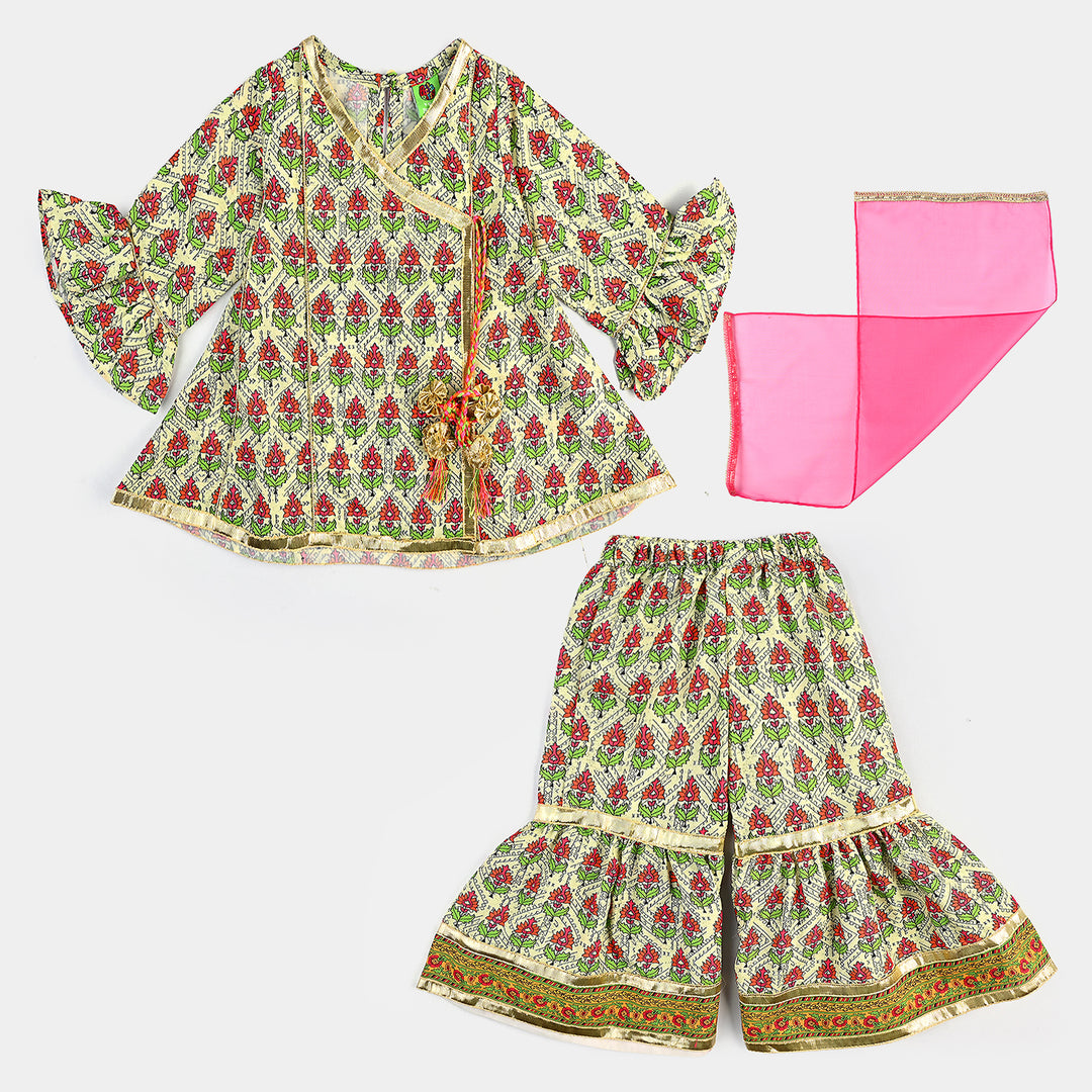 Infant Girls Poly Cambric 3 Pcs Rang Biranga-Multi