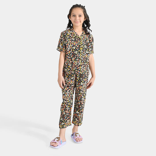 Girls Viscose Nightwear Floral-Multi