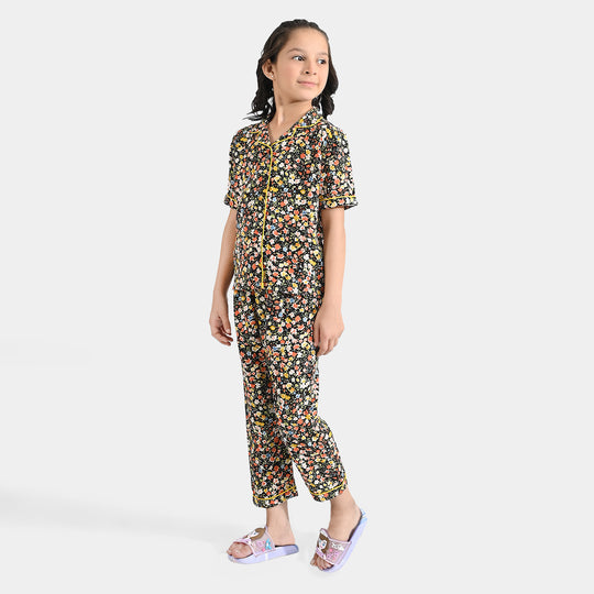 Girls Viscose Nightwear Floral-Multi