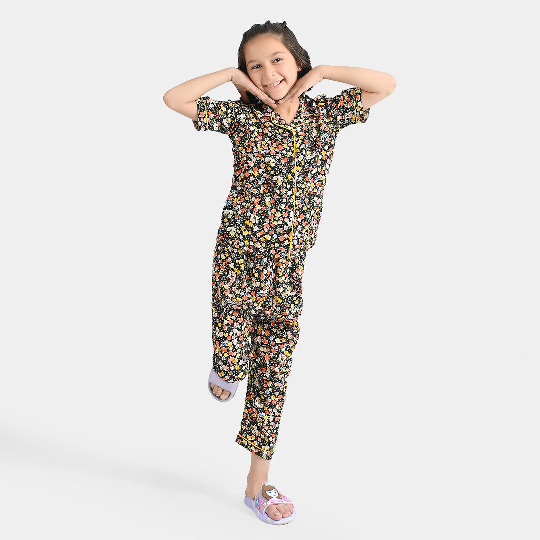 Girls Viscose Nightwear Floral-Multi