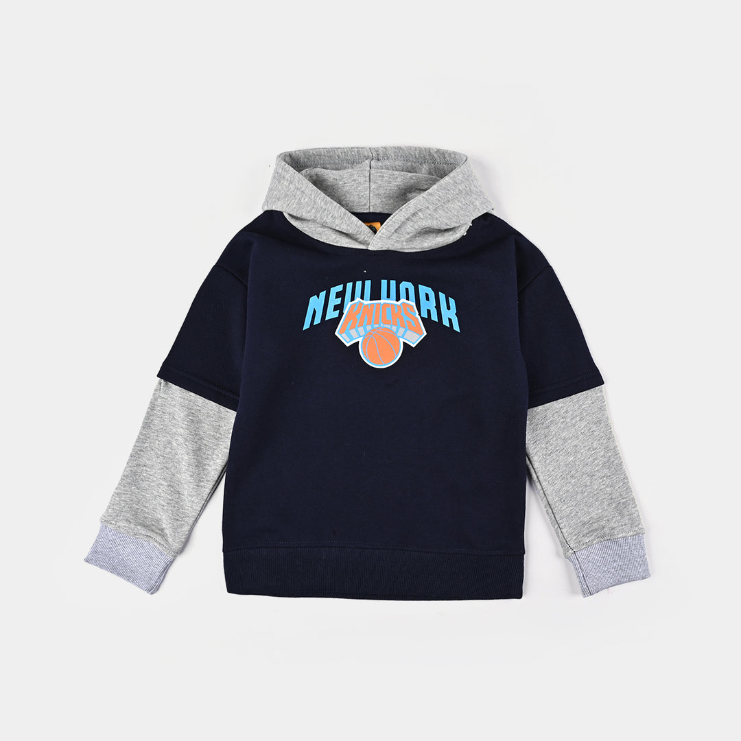 Boys Cotton Terry Sweatshirt-Navy Blue