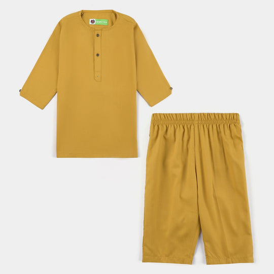 Infant Boys Poly Viscose Kurta Pajama Suit (Cut Collar)-Mustard