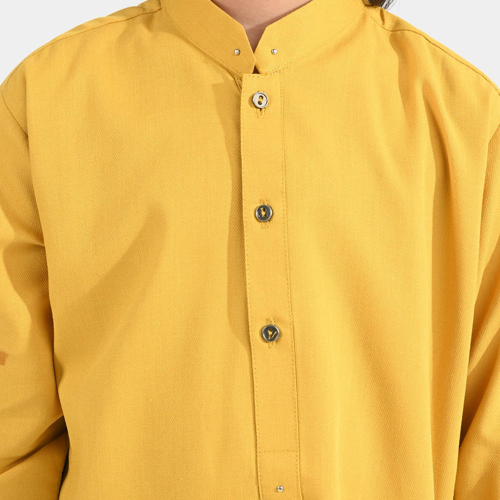 Boys Poly Viscose Shalwar Suit (Cut Collar)-Mustard