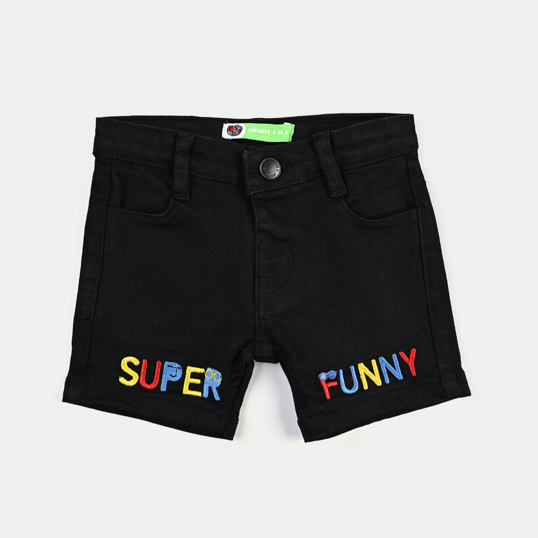 Infant Boys Cotton Twill Short Super Funny Boy-BLACK