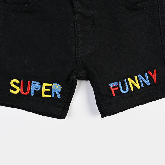 Infant Boys Cotton Twill Short Super Funny Boy-BLACK