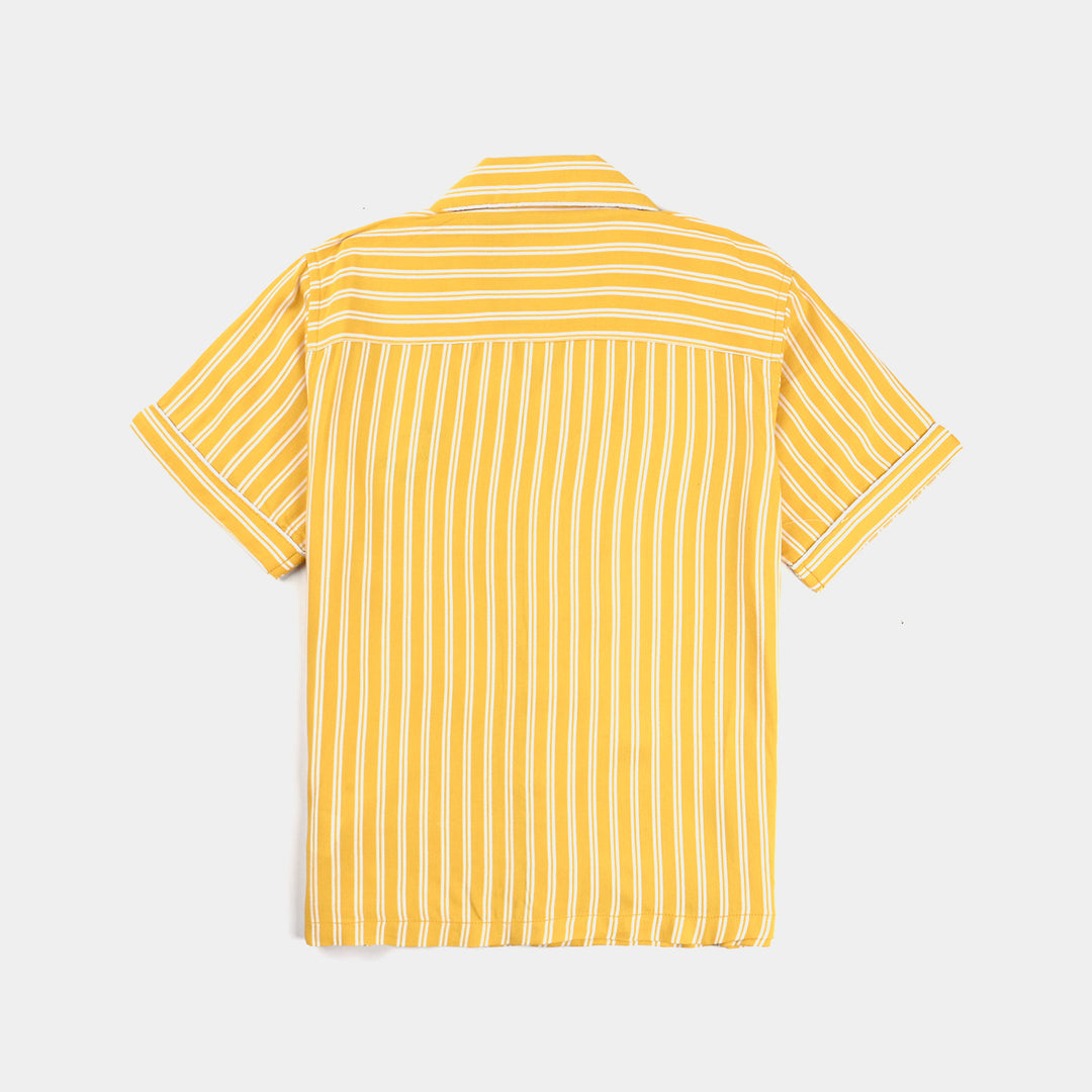 Boys Viscose Nightwear Double Stripe-Yellow