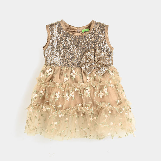 Infant Girls Net Fancy Frock Flower EMB Frill