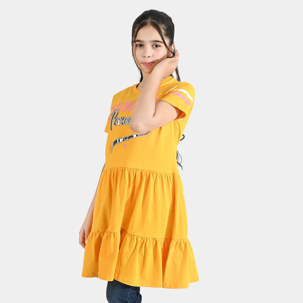 Girls Cotton Jersey Knitted Frock Summer Paradise-Citrus